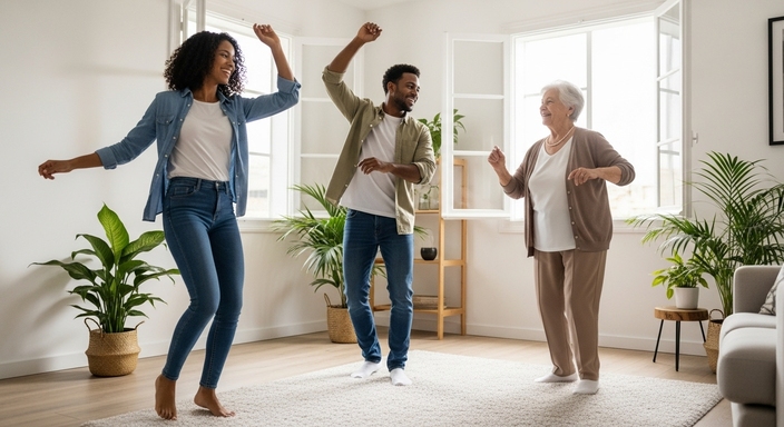 Dançar, seja com uma coreografia ou movimentos livres, combina movimento com música, elevando o bem-estar.