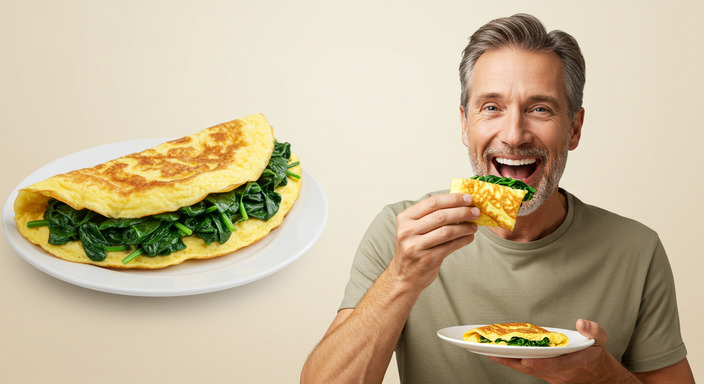 Omelete, proteína de alta qualidade e é rica em ferro, essencial para sua energia diária.