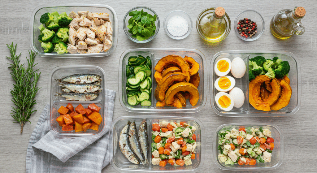 Este cardápio semanal oferece refeições rápidas e nutritivas (vegano adaptável).